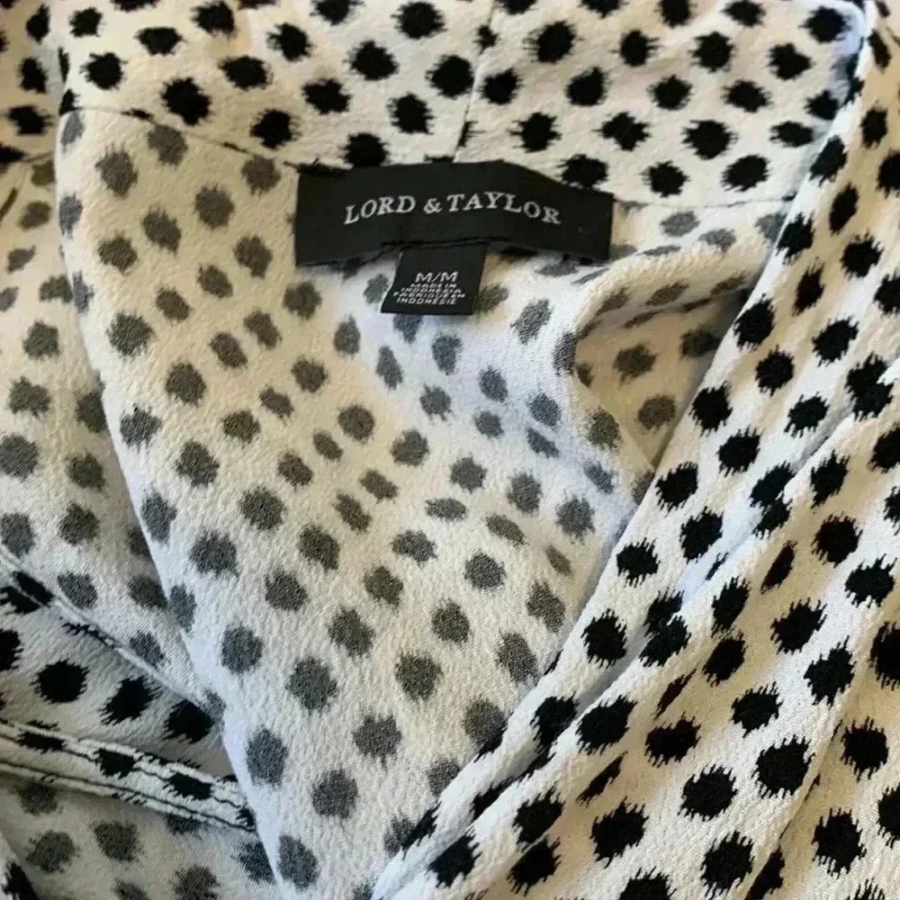 Lord & Taylor,  light, airy and flowing tunic, white with black pattern and trim